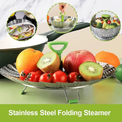 Stainless Steel Lotus Steaming Tray Folding Expandable Food Steamer Vegetable Fruit Basket Mesh Steamer Rack Cooking Cookware