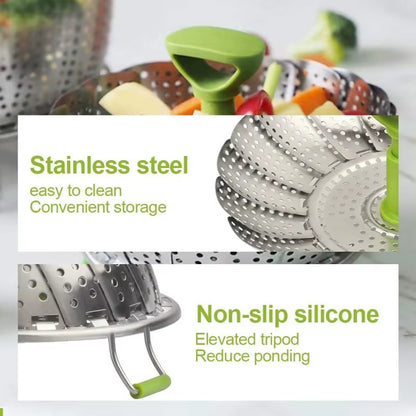 Stainless Steel Lotus Steaming Tray Folding Expandable Food Steamer Vegetable Fruit Basket Mesh Steamer Rack Cooking Cookware